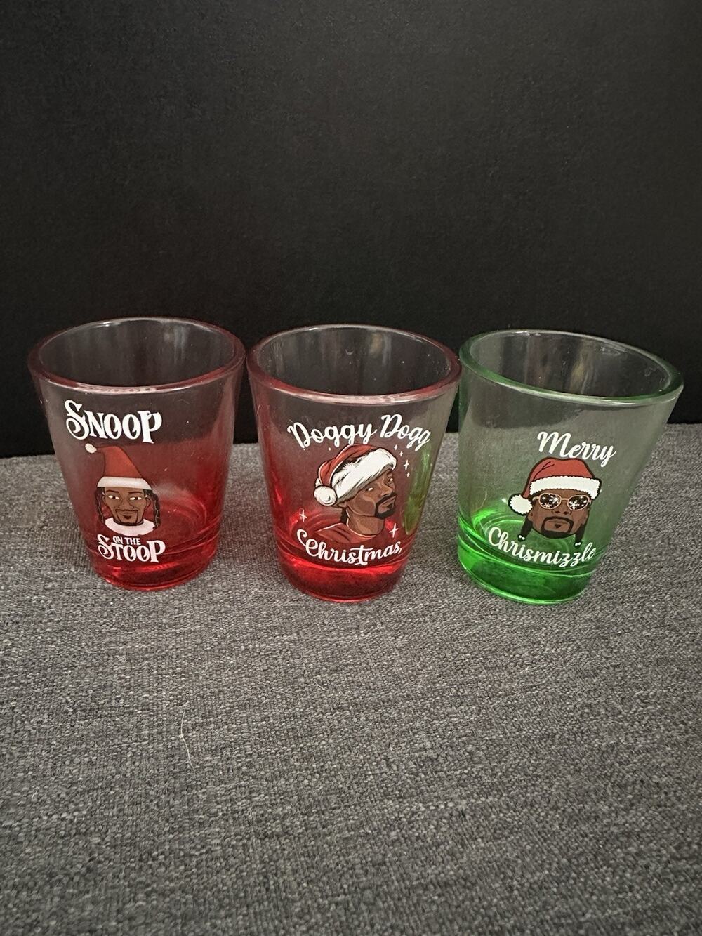 Snoop Dogg Snoop on the Stoop Christmas Shot Glasses Lot of 3 Holiday